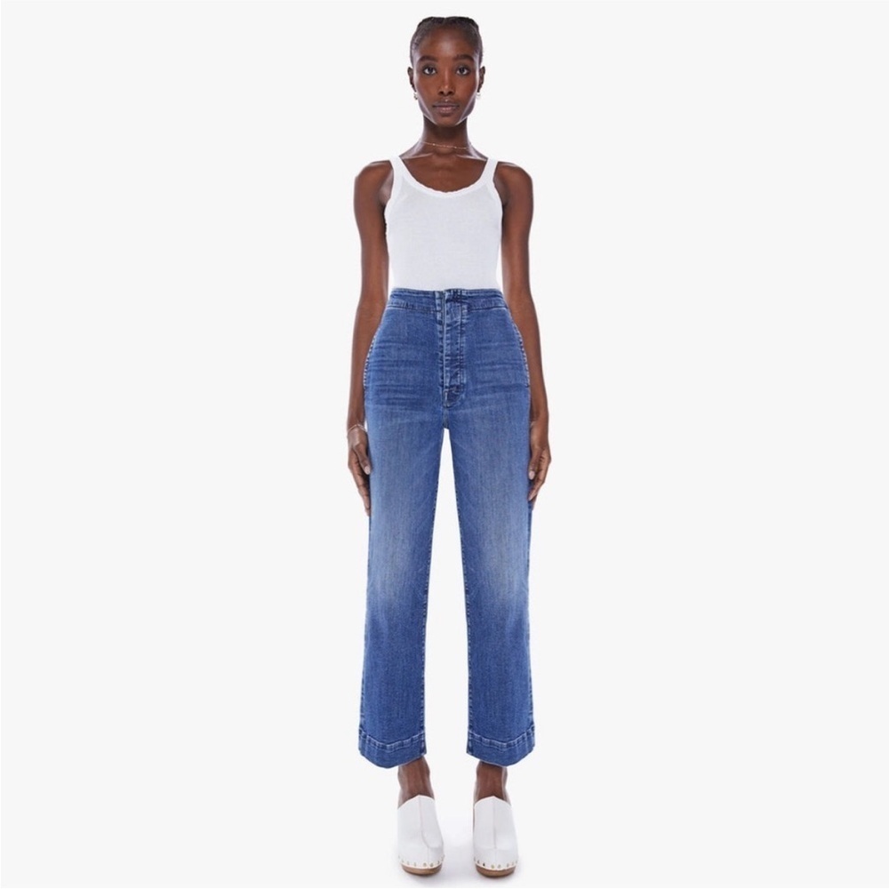 MOTHER Cinch Greaser High Rise Wide Leg Ankle Jeans Dark Wash 28